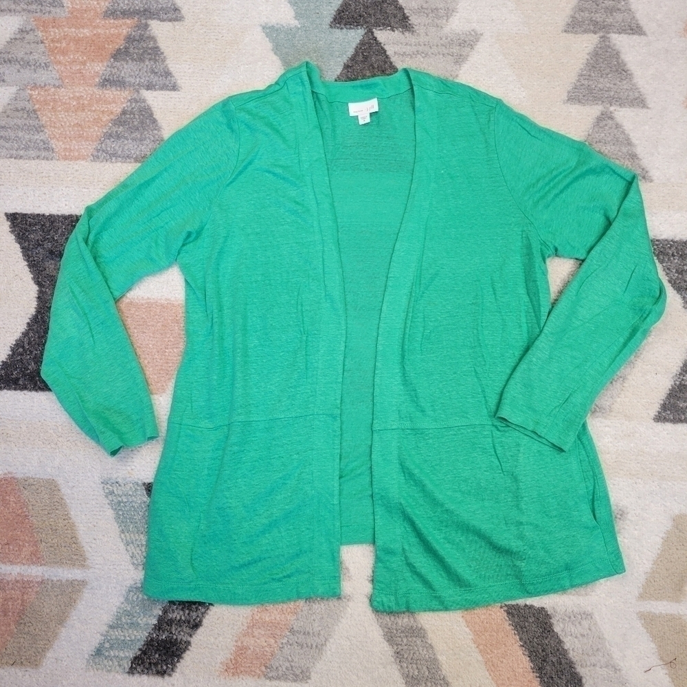 J. Jill Gauzy Linen Knit Open Cardigan Sweater Green Size Medium
